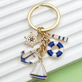 Nautical Metal Keychains With Sailboat Anchor Lighthouse Charms view 2