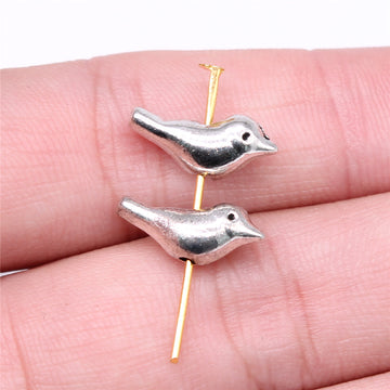 Small Bird Bead in Antique Silver and Antique Bronze Metal