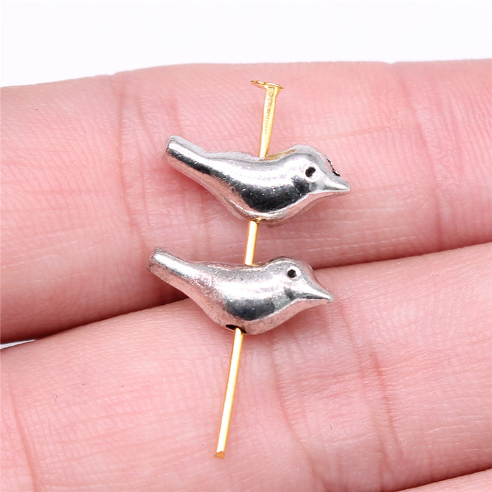 Small Bird Bead in Antique Silver and Antique Bronze Metal