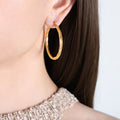 Twisted Texture Hoop Earrings Gold Steel Three Sizes view 4