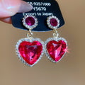 Pink and Purple Crystal Heart Drop Earrings in Gold Tone view 6