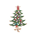 Green Gold Tone Christmas Tree Crystal Enamel Two Designs Metal Brooch Pin view 1