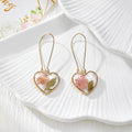 Gold Tone Heart-Shaped Pressed Flower Drop Earrings in Six Designs view 4