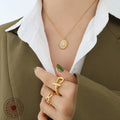 Cat Eye Oval Pendant Necklace And Stud Earrings Metal Set view 3