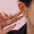 Molten Heart Pearl Drop Earrings Gold Or Steel Tone Pair view 3