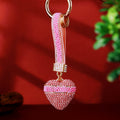 Striped Band Crystal Heart Keychains with Straps and Plain Options view 3