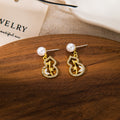 Gold and Silver Gourd Outline Pearl Look Stud Earrings view 3