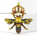 Antique Gold Crowned Bee Brooch Yellow Center Rhinestones view 2