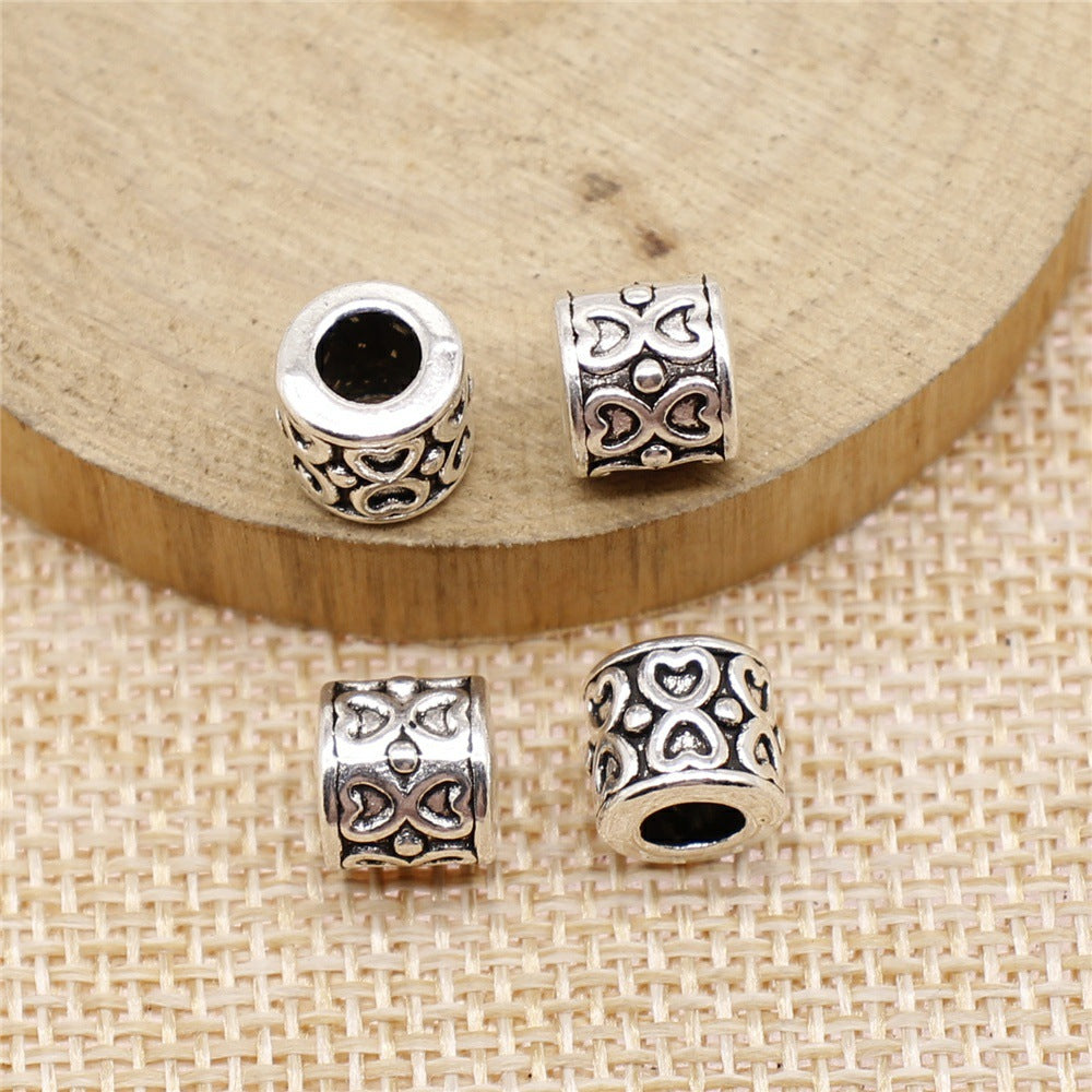 8x8x8mm 1.6g Multicolor Zinc Alloy Heart Engraved Large Hole Spacer Beads for Bracelet Necklace DIY