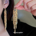 Layered Leaf Fringe Earrings in Gold and Silver Tone view 2