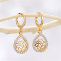 Gold Tone Crystal Framed Rose Huggie Earrings in Five Shapes view 7