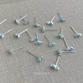 Mini Silver Turquoise Clear CZ Vertical Stud Earrings Pair view 3