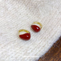 Red Teardrop Gold Tone Button Stud Earrings Metal Tone Jewelry view 2