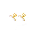 Gold Tone Bow and Pearl Look Beaded Curved Ear Cuff Earring view 5
