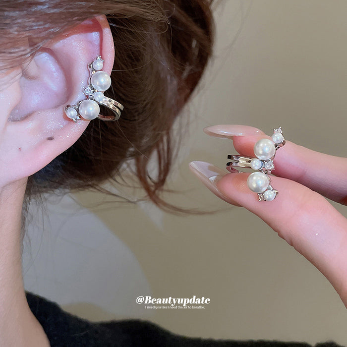 Silver Pearl Crystal Ear Cuff Pair Decorative Jewelry Design