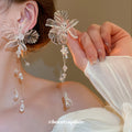 Clear Flower Long Drop Clip Earrings Or Floral Choker Necklace view 3