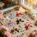 Pearl Bow Keychain Silver Clasp Satin Ribbon Ten Colors view 3
