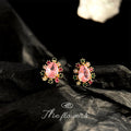 Gold Pink Teardrop Crystal Stud Earrings Multicolor Halo view 3