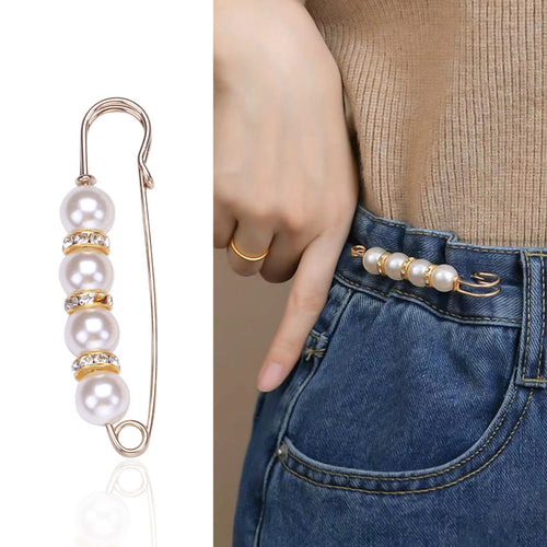 Angled view showing the safety pin brooch set brooch surface