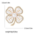Pearl Four Leaf Clover Brooch with Polished Metal and Decorative Accents view 6