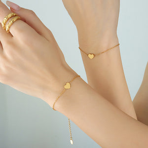 Heart Pendant Bracelet Fine Cable Chain Gold Steel Rose