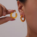 Titanium Steel Fan Hoop And Hexagon Texture C-Hoop Earrings view 4