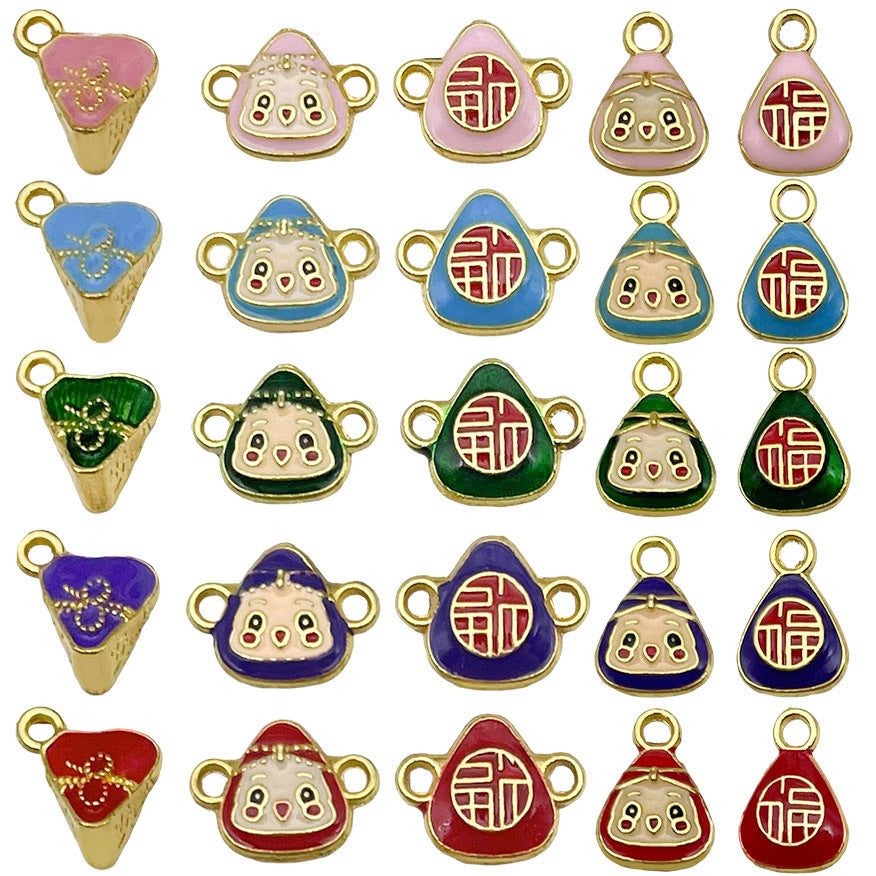 Zinc Alloy Enamel Zongzi Charm Pendant for DIY Bracelet Necklace Festival Jewelry