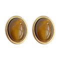 Gold Bezel Oval Tiger Eye Cabochon Stud Earrings Pair view 5