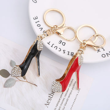 Enamel Stiletto High Heel Keychain Rhinestone Toe Cap