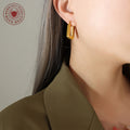 Brushed Rectangular Geometric U Shape Hoop Earrings Gold view 3