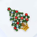 Green Crystal Christmas Tree Brooch Red Stones Gold Base view 2