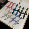 Crystal Cross Drop Stud Earrings In Five Colorways view 1
