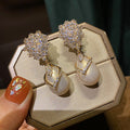 Pearl-Like Teardrop Cluster Drop Earrings In Two Metal Tones view 3