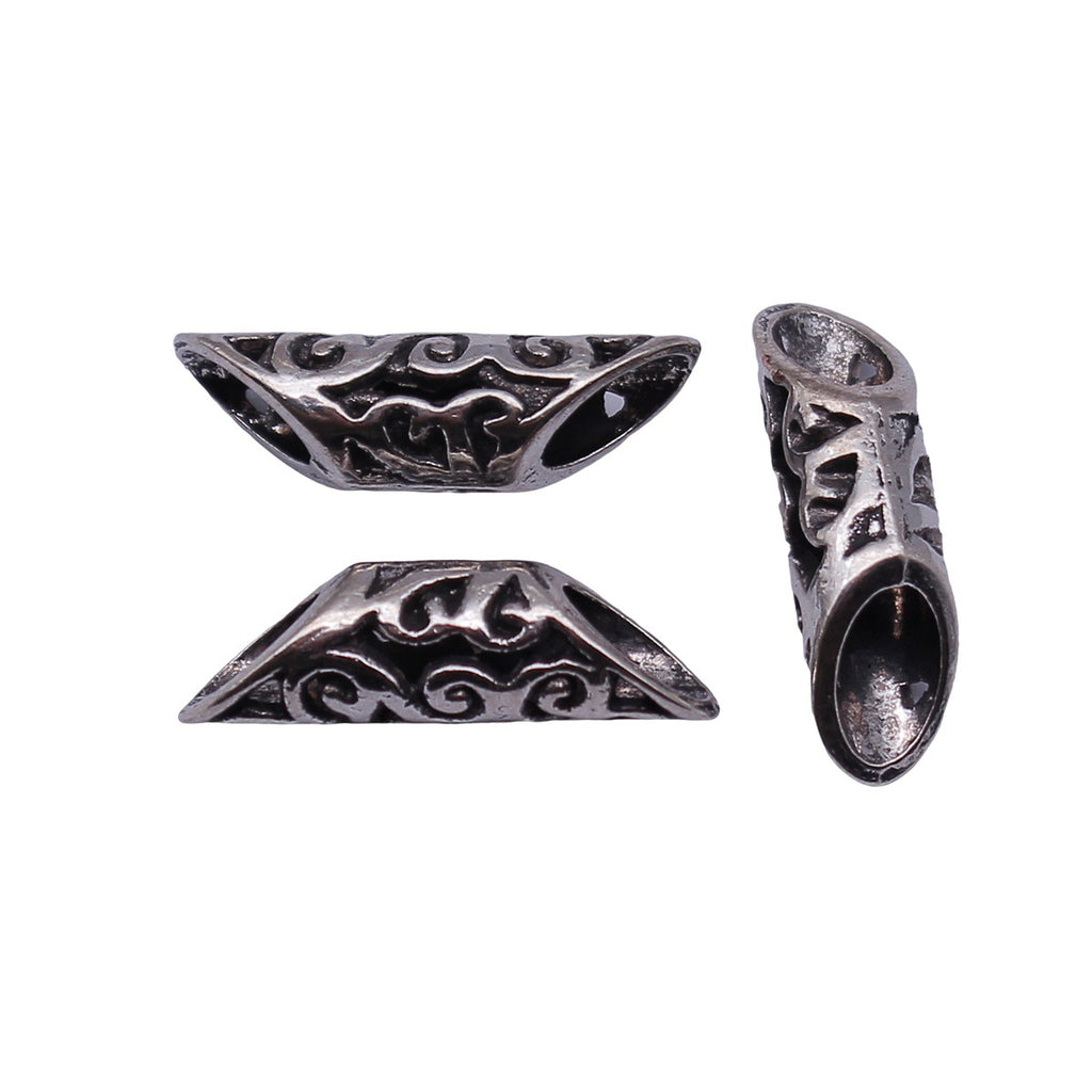 21x6.5x6.2mm 1.2g Antique Silver Zinc Alloy Openwork Floral Loose Metal Hollow Beads for DIY Jewelry Making