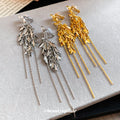 Wheat Leaf And Chain Tassel Clip On Earrings In Two Tones view 2
