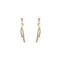 Gold White Pearl Twisted Crystal Ribbon Drop Stud Earrings view 5