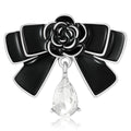Black Rose and Bow Brooch With Clear Teardrop Crystal view 2