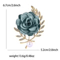 Fabric Rose Brooch Crystal Leaf Branch Pearl Five Colors view 7