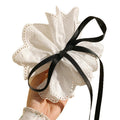 White Eyelet Flower Hair Claw Clips Pearl Black Ribbon view 5