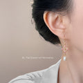 Pink CZ Flower Freshwater Pearl Drop Hook Earrings view 2