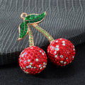 Pave Rhinestone Double Cherry Charm Pendant Enamel Leaf Two Sizes view 7