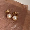 Gold Tone White Cotton Pearl Drop Stud Earrings In Two Sizes view 7