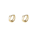 Gold Tone Double Line Round Huggie Hoop Earrings For Women view 5