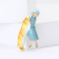 Girl Hugging Dog Enamel Metal Brooch in Yellow and Blue view 4