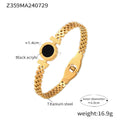 Gold Tone Watch Band Bracelet Black Acrylic Dial Roman Love Tags view 6