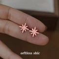 Rose Gold Tone Pink Stone Eight Point Starburst Stud Earrings view 4