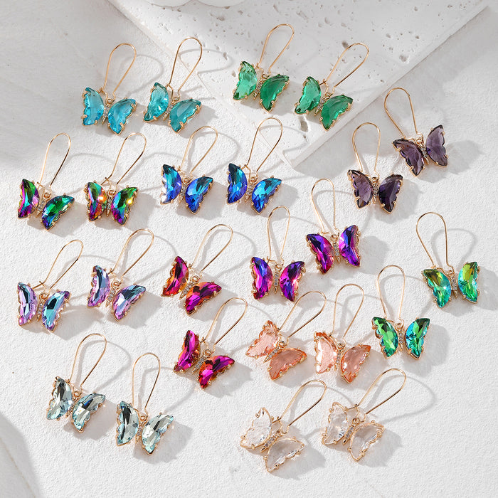 Crystal Butterfly Wing Drop Earrings Gold Hooks 11 Colors