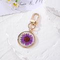 Round Pressed Daisy Resin Keychains Gold Lobster Clip 9 Colors view 7