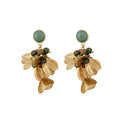 Green Stone And Amber Leaf Cluster Drop Stud Earrings view 5