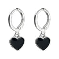 Silver Huggie Hoop Earrings With Black Heart Charm view 5
